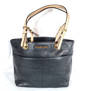 Michael Kors Bedford Medium Top Zip Tote Shoulder Bag Black Pebbled Leather